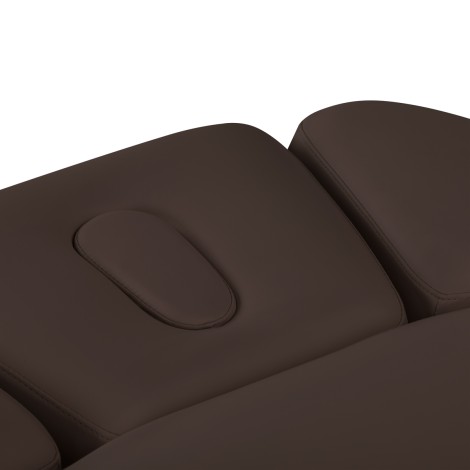 Fauteuil SPA Sillon Relax marron foncé avec base bois clair — gros plan assise