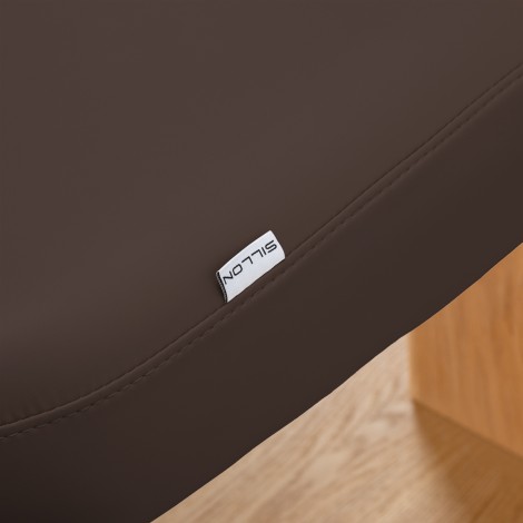 Fauteuil SPA Sillon Relax marron foncé avec base bois clair — gros plan étiquette