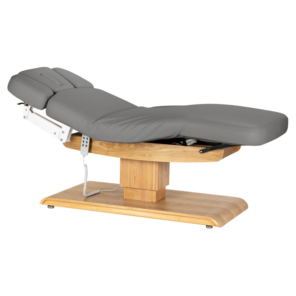 SPA κάθισμα Sillon Relax γκρι με ξύλινη βάση ανοιχτού καφέ — προβολή από πλάι