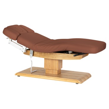 Fauteuil SPA Sillon Relax marron avec base en bois clair — vue latérale
