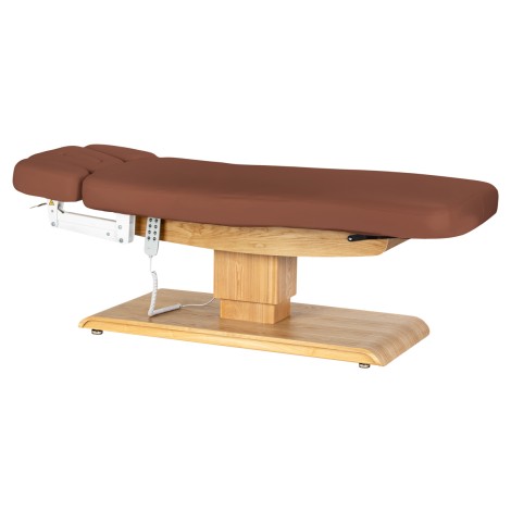 Lettino SPA Sillon Relax marrone con base in legno chiaro — vista laterale
