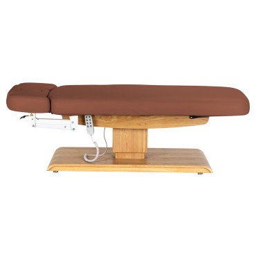 Fauteuil SPA Sillon Relax marron avec base en bois clair — vue latérale