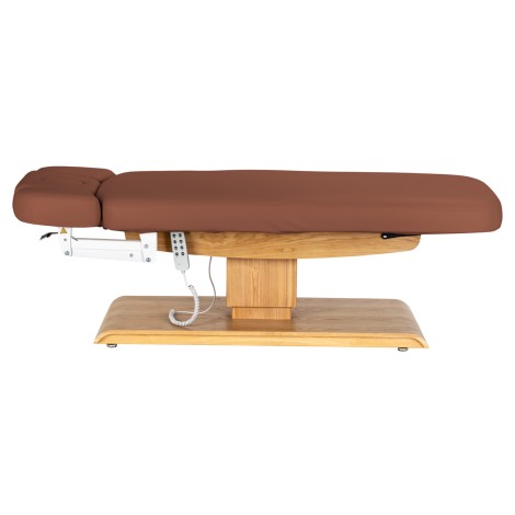 Fauteuil SPA Sillon Relax marron avec base en bois clair — vue latérale