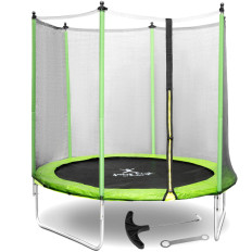Trampoline de jardin avec filet et protection pour ressorts, diamètre 244 cm, jusqu'à 80 kg, noir et vert.