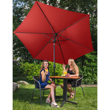 Parasol de jardin rond grand inclinable avec manivelle diamètre 300 cm rouge