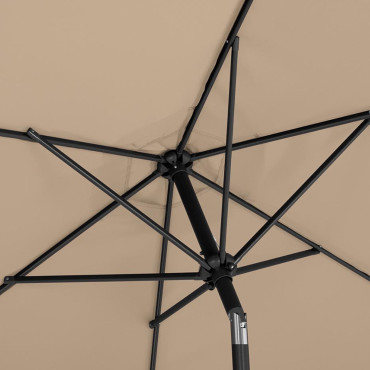 Parasol de jardin rond grand inclinable avec manivelle, diamètre 300 cm, gris brun.