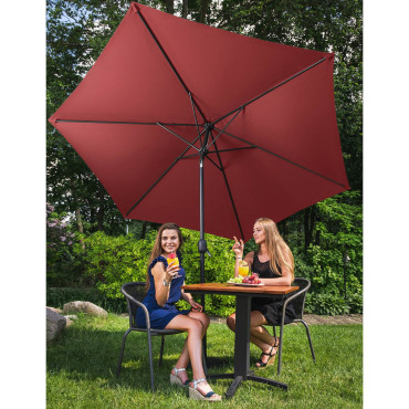 Parasol de jardin rond grand inclinable avec manivelle diamètre 300 cm bordeaux