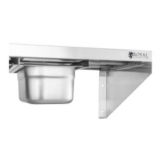 Étagère murale suspendue sur consoles en inox avec des conteneurs GN1/6.