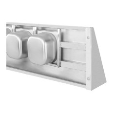 Wall shelf hanging on stainless steel consoles with GN1 / 6 containers