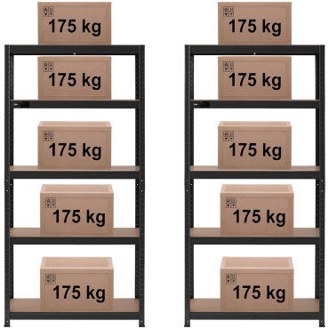 Estantes de armazenamento de metal 5 prateleiras 875 kg 90 x 40 x 180 cm cinza ----- up 2 pcs.