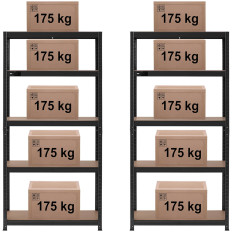 Estantes de armazenamento de metal 5 prateleiras 875 kg 90 x 40 x 180 cm cinza ----- up 2 pcs.