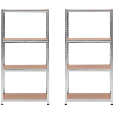 Estante de armazenamento de metal 4 prateleiras 320 kg 80 x 40 x 160 cm cinza 2 pcs.