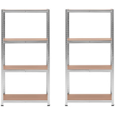 Estante de armazenamento de metal 4 prateleiras 320 kg 80 x 40 x 160 cm cinza 2 pcs.