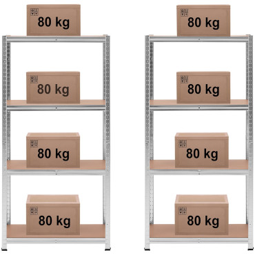 Estante de armazenamento de metal 4 prateleiras 320 kg 80 x 40 x 160 cm cinza 2 pcs.
