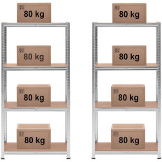 Kovová skladování Knihovna 4 police 320 kg 80 x 40 x 160 cm Šedá 2 ks.