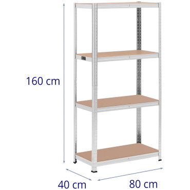 Kovové úložné knižnice 4 police 320 kg 80 x 40 x 160 cm Šedá 2 ks.