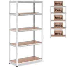 Bücherregal aus Metall 5 Regale 750 kg 100 x 50 x 197 cm grau