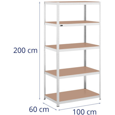 Estante de armazenamento de metal 5 prateleiras 750 kg 100 x 60 x 197 cm cinza