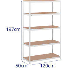 Fém tároló könyvespolc 5 polcok 750 kg 120 x 50 x 197 cm szürke