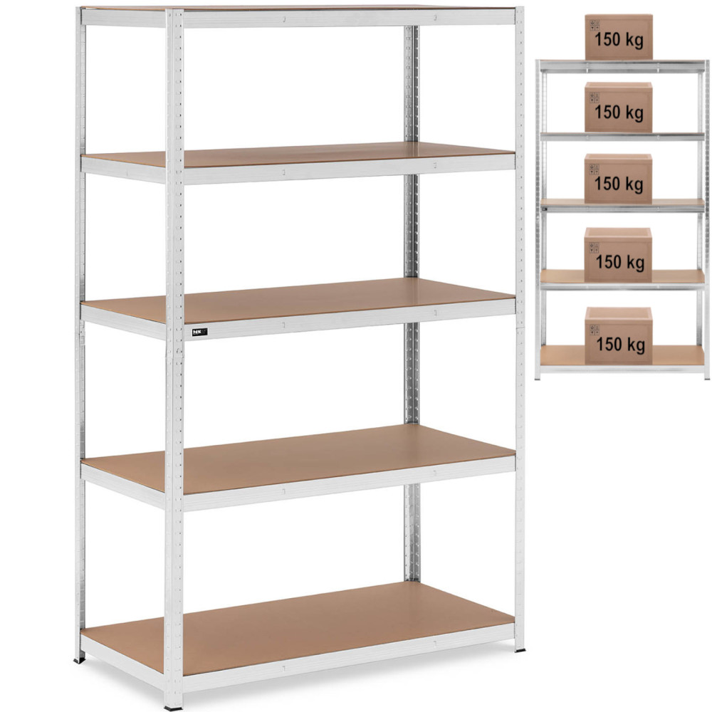 Estante de armazenamento de metal 5 prateleiras 750 kg 120 x 60 x 197 cm cinza