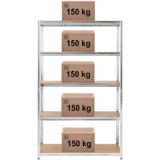 Metalen opslag boekenkast 5 planken 750 kg 120 x 60 x 197 cm Grijs