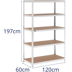 Étagère de stockage en métal 5 étagères 750 kg 120 x 60 x 197 cm grise