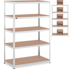 Metall oppbevaring bokhylle 5 hyller 750 kg 120 x 60 x 180 cm grå