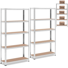Estantes de armazenamento de metal 5 prateleiras 875 kg 90 x 30 x 180 cm cinza 2 pcs.