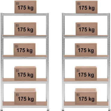 Kovinski skladiščni pomnilniški kaviri 5 police 875 kg 90 x 30 x 180 cm Siva 2 kos.