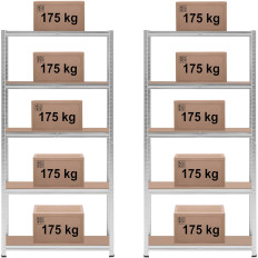 Kovinski skladiščni pomnilniški kaviri 5 police 875 kg 90 x 30 x 180 cm Siva 2 kos.