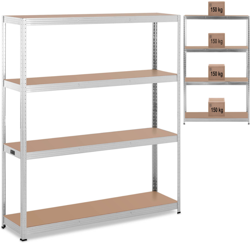 Estante de armazenamento de metal 4 prateleiras 600 kg 160 x 40 x 180 cm cinza