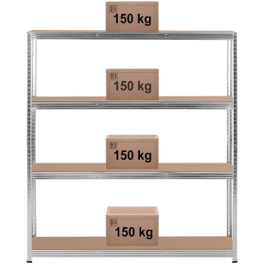 Metalen opslag boekenkast 4 planken 600 kg 160 x 40 x 180 cm grijs