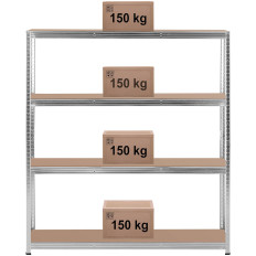 Étagère de stockage en métal 4 étagères 600 kg 160 x 40 x 180 cm grise