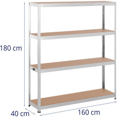 Étagère de stockage en métal 4 étagères 600 kg 160 x 40 x 180 cm grise