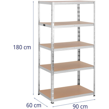 Estante de armazenamento de metal 5 prateleiras 875 kg 90 x 60 x 180 cm cinza