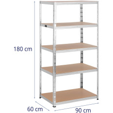 Kovinski pomnilniški kavirna polica 5 polic 875 kg 90 x 60 x 180 cm Gray