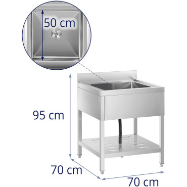 Pia piscina de catering único com uma prateleira e uma referência 70 x 70 x 95 cm