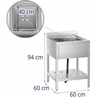 Pomik z eno-komorostim catering bazen z polico in referenco 60 x 60 x 94 cm