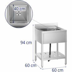 Sink Single-Chamber Catering Pool med hylle og en referanse 60 x 60 x 94 cm