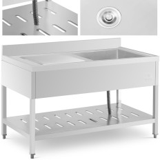 Sink Single-Chamber Catering Pool, jossa on oikea käden hylly ja teline 140 x 70 x 94,5 cm