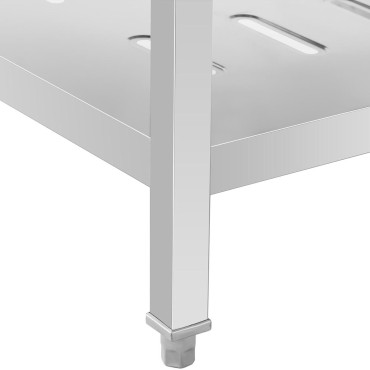 Évier de cuisine professionnel à une cuve avec étagère et rebord droit 140 x 70 x 94,5 cm