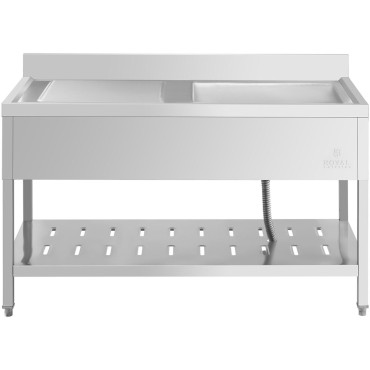 Izlietne viena kamera ēdināšanas baseins ar labās rokas plauktu un plaukts 140 x 70 x 94,5 cm