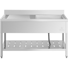 Izlietne viena kamera ēdināšanas baseins ar labās rokas plauktu un plaukts 140 x 70 x 94,5 cm