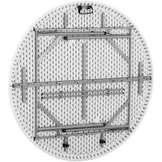 Folded round garden catering table, isolated on white. 150 x 74 cm