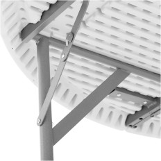 Folded round garden catering table, isolated on white. 150 x 74 cm