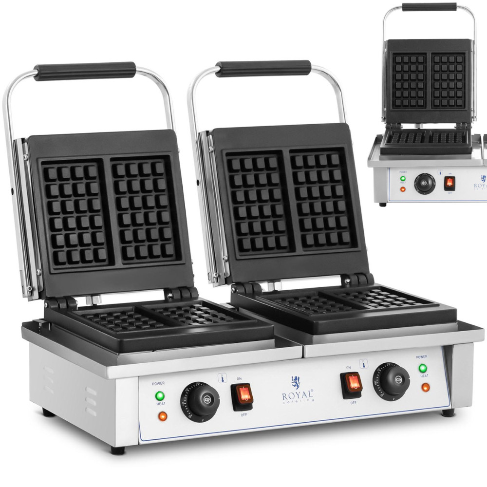 Taisnstūra vafeļu divējāda līdz 4 Beļģijas vaffas 2 x 2000 W