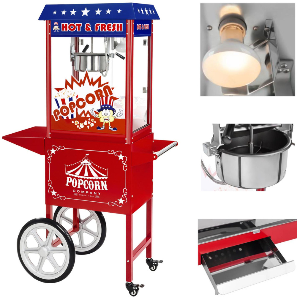 Mobile Popcorn-Maschine mit TEFLON 1600W Radwagen