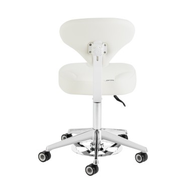 Sgabello cosmetico Azzurro 156-F con sollevamento a pedale bianco — vista posteriore