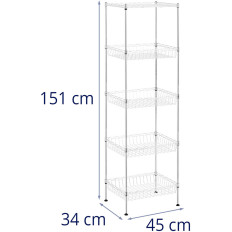 Librería de alambre de metal para armario de vestuario 5 cestas 45 x 35 x 152 CM a 100 kg