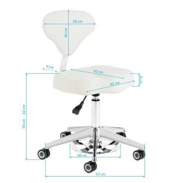 Sgabello cosmetico Azzurro 156-F con sollevamento a pedale bianco — vista laterale